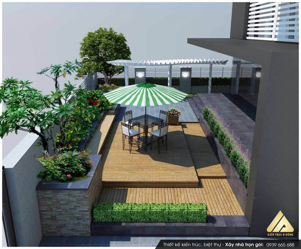 Thiết kế sân vườn lãng mạn trên sân thượng: Với thiết kế sân vườn lãng mạn trên sân thượng, chúng tôi sẽ biến lên mơ ước của khách hàng thành hiện thực. Khách hàng sẽ được thực tế hóa ý tưởng thiết kế sân vườn lãng mạn trên sân thượng của mình với nhiều hoa cỏ, bức tường xanh và đầy lãng mạn.