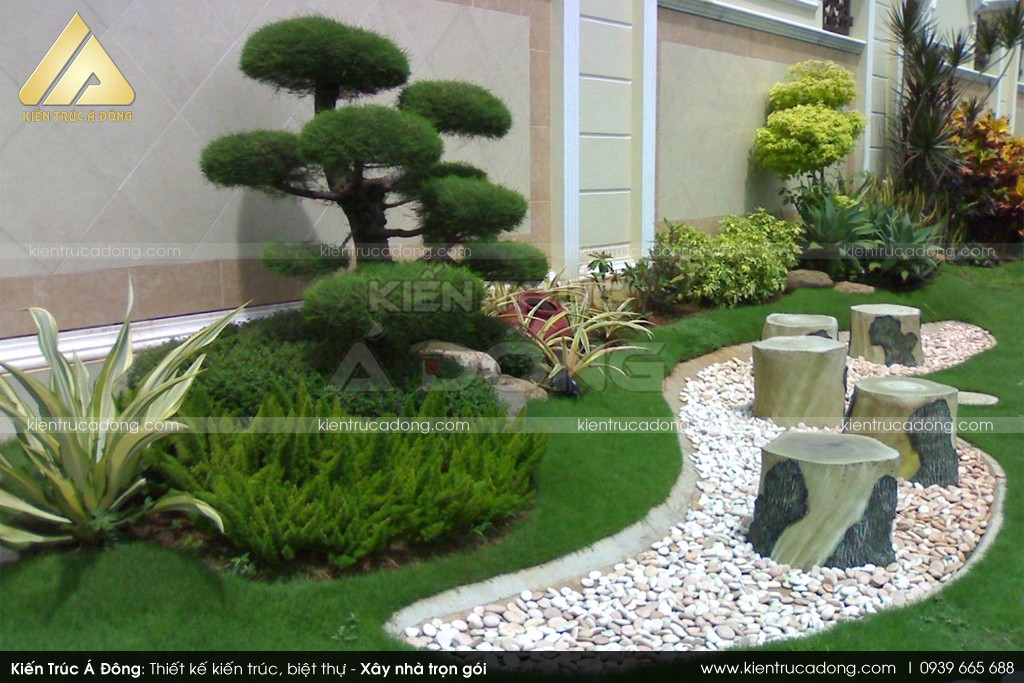 Mẫu thiết kế sân vườn biệt thự đẹp, sân vườn tiểu cảnh Á Đông